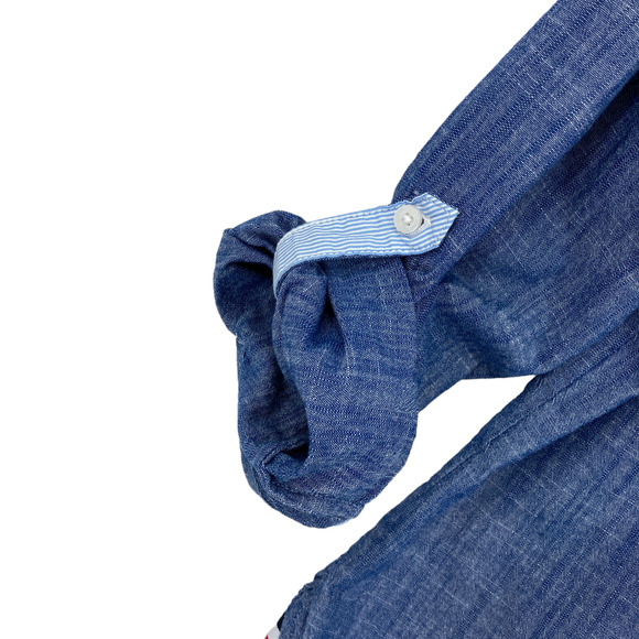 Tommy Hilfiger Shirt Women Small Blue Chambray Long Sleeve Logo Half Zip Popover - Picture 10 of 15